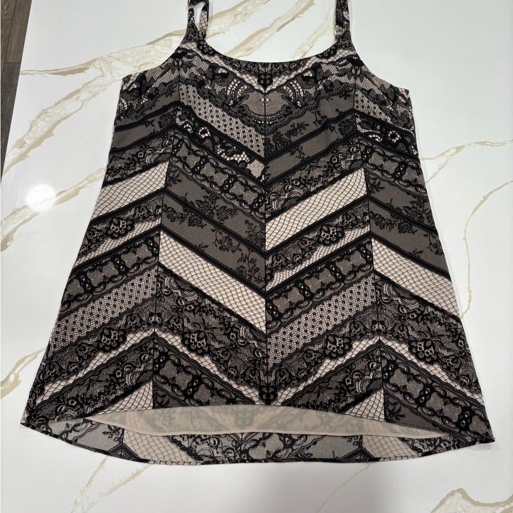 CAbi Monaco Cami Style #3278 Black and Cream Lace Look Camisole